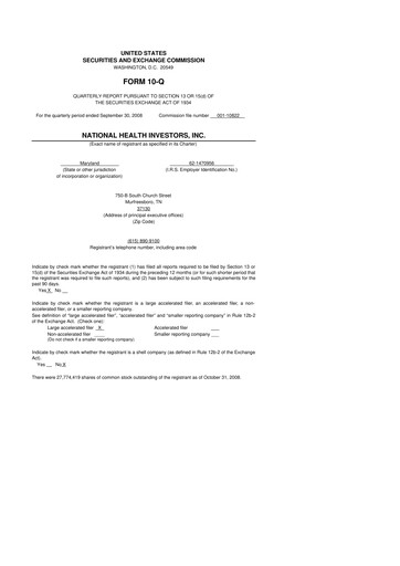 Thumbnail National Health Investors 10-Q Quarterly Report FY 