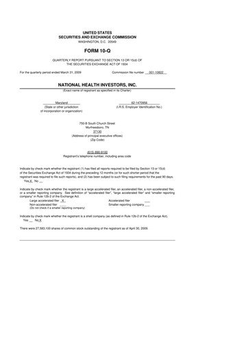 Thumbnail National Health Investors 10-Q Quarterly Report FY 