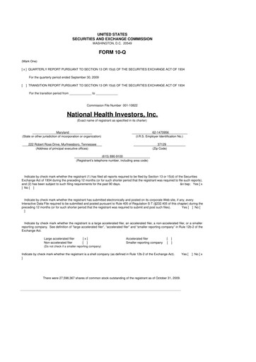 Thumbnail National Health Investors 10-Q Quarterly Report FY 