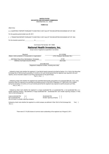Thumbnail National Health Investors 10-Q Quarterly Report FY 