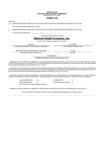 Thumbnail National Health Investors 10-Q Quarterly Report FY2013 