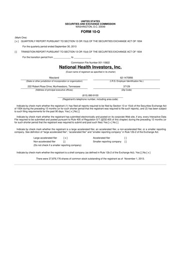 Thumbnail National Health Investors 10-Q Quarterly Report FY2013 