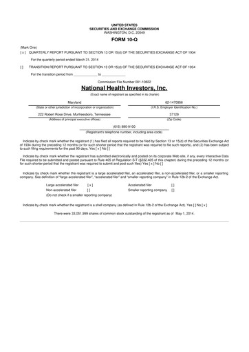 Thumbnail National Health Investors 10-Q Quarterly Report FY 