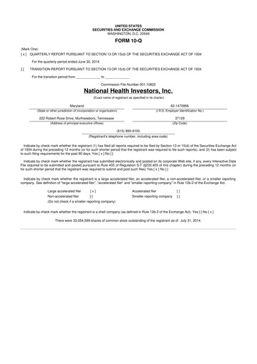 Thumbnail National Health Investors 10-Q Quarterly Report FY2014 