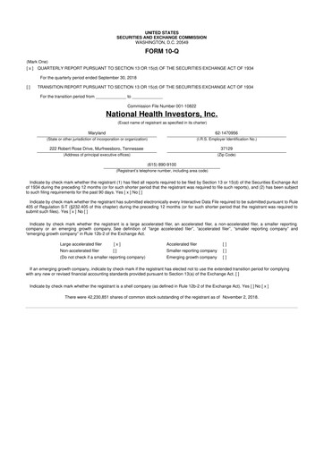 Thumbnail National Health Investors 10-Q Quarterly Report FY2018 
