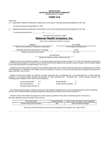 Thumbnail National Health Investors 10-Q Quarterly Report FY2019 