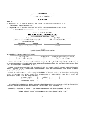 Thumbnail National Health Investors 10-Q Quarterly Report FY2020 