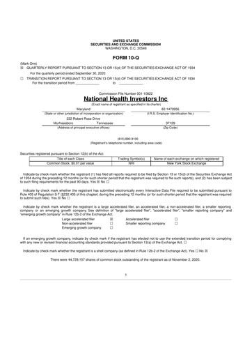 Thumbnail National Health Investors 10-Q Quarterly Report FY2020 