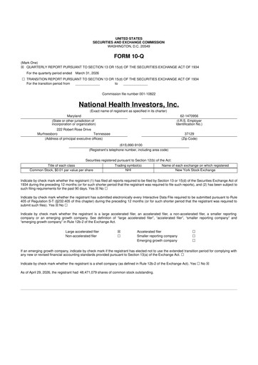 Thumbnail National Health Investors 10-Q Quarterly Report FY2026 