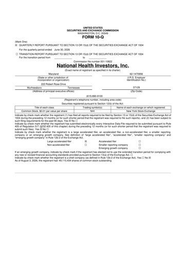 Miniature National Health Investors 10-Q Rapport trimestriel 2026 