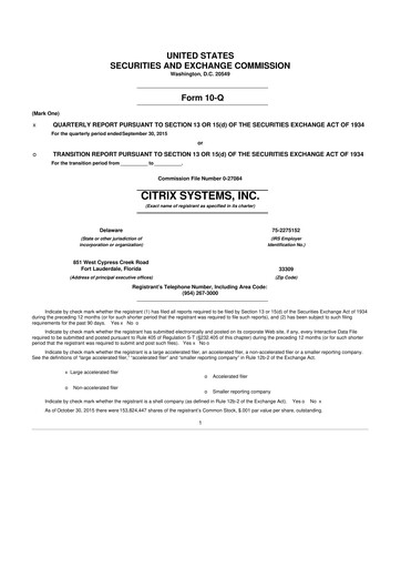 Thumbnail Citrix Systems 10-Q Quarterly Report FY2015 