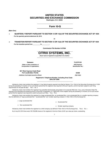 Thumbnail Citrix Systems 10-Q Quarterly Report FY2016 