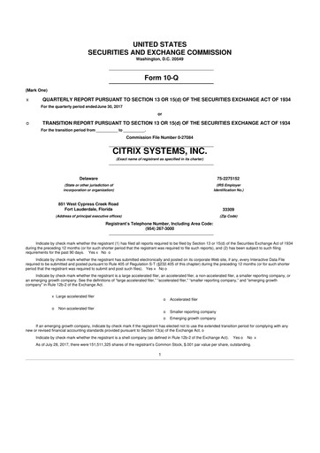 Thumbnail Citrix Systems 10-Q Quarterly Report FY2017 