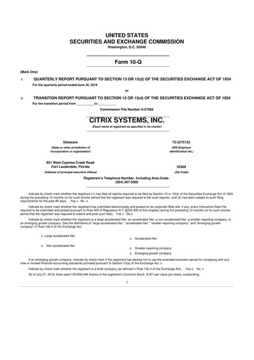 Thumbnail Citrix Systems 10-Q Quarterly Report FY2018 