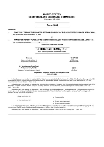 Thumbnail Citrix Systems 10-Q Quarterly Report FY2019 