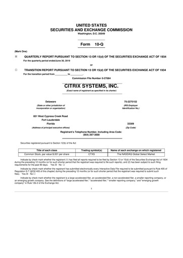 Thumbnail Citrix Systems 10-Q Quarterly Report FY2019 