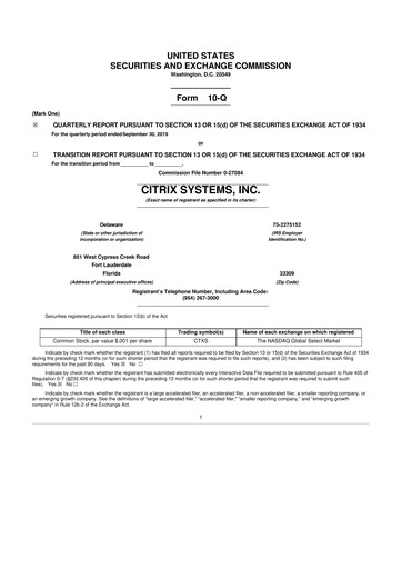 Thumbnail Citrix Systems 10-Q Quarterly Report FY2019 