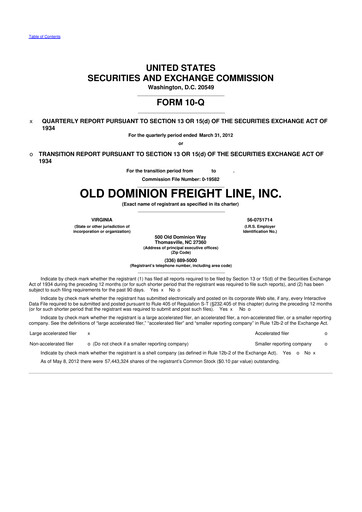 Thumbnail Old Dominion Freight Line
 10-Q Quarterly Report FY2012 