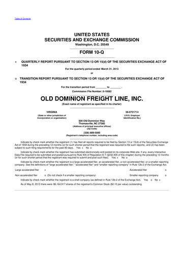 Thumbnail Old Dominion Freight Line
 10-Q Quarterly Report FY2013 