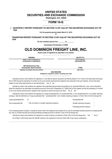 Thumbnail Old Dominion Freight Line
 10-Q Quarterly Report FY2018 