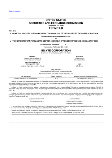 Thumbnail Incyte 10-Q Quarterly Report FY2023 