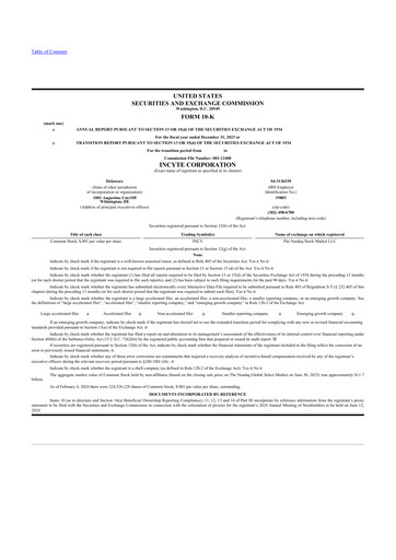 Thumbnail Incyte 10-K Annual Report 2023