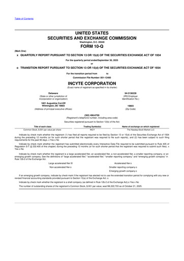 Thumbnail Incyte 10-Q Quarterly Report FY2025 