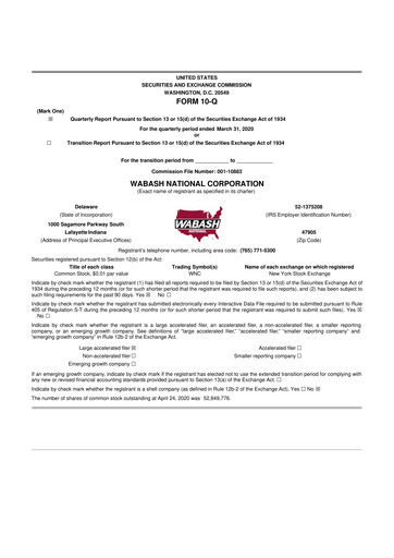 Vorschaubild Wabash National
 10-Q Quartalsbericht 2020 