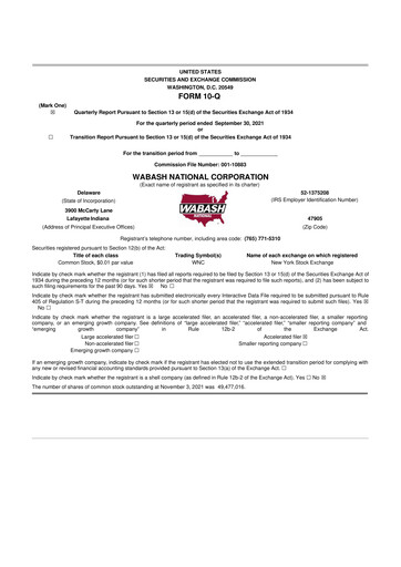 Vorschaubild Wabash National
 10-Q Quartalsbericht 2021 
