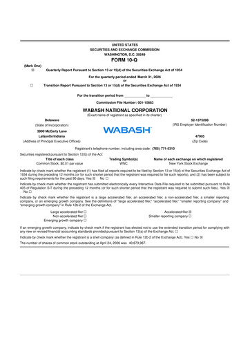 Thumbnail Wabash National
 10-Q Quarterly Report FY 