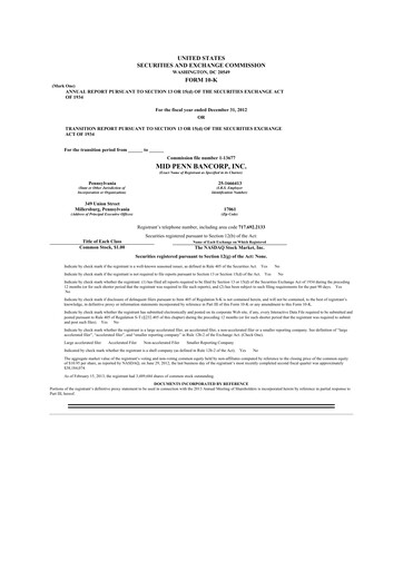 Thumbnail Mid Penn Bancorp 10-K Annual Report 2012