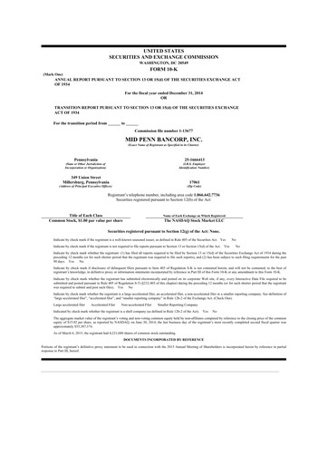 Thumbnail Mid Penn Bancorp 10-K Annual Report 2014