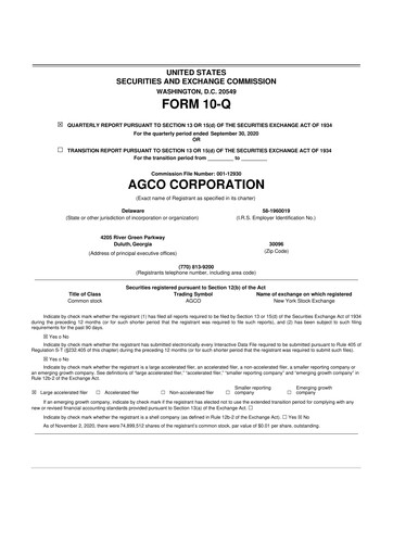 Thumbnail AGCO 10-Q Quarterly Report FY2020 