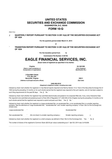 Thumbnail Eagle Financial Services 10-Q Quarterly Report FY2014 