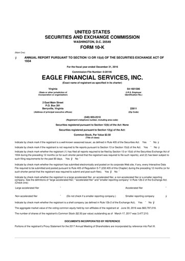 Thumbnail Eagle Financial Services 10-K Annual Report 2016