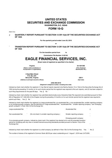 Thumbnail Eagle Financial Services 10-Q Quarterly Report FY2018 