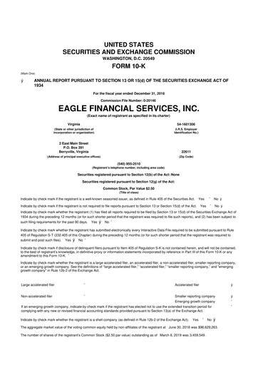 Thumbnail Eagle Financial Services 10-K Annual Report 2018