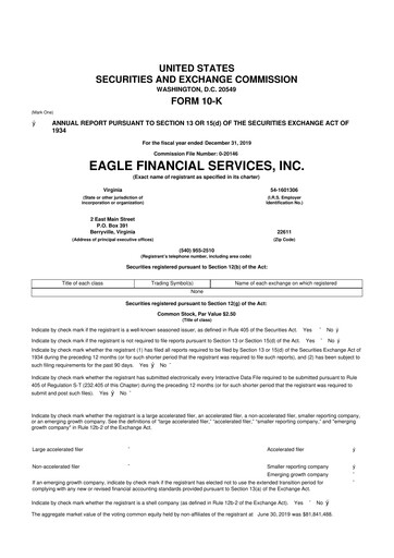 Thumbnail Eagle Financial Services 10-K Annual Report 2019
