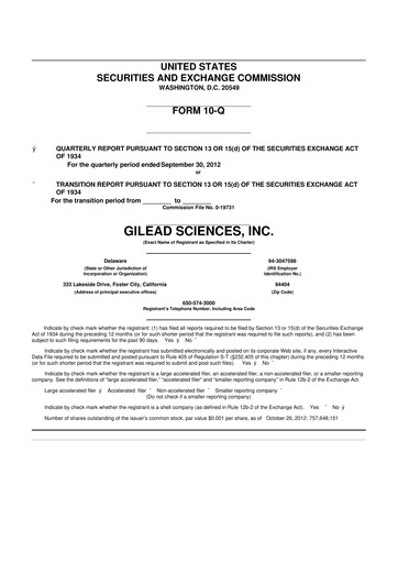 Thumbnail Gilead Sciences 10-Q Quarterly Report FY2012 