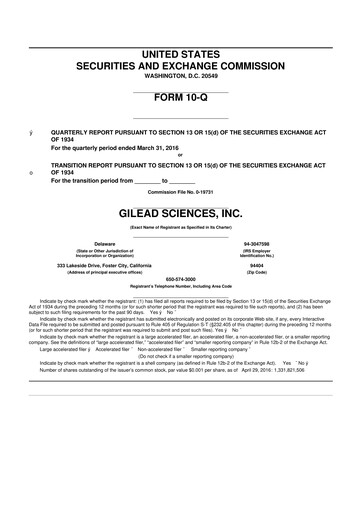 Thumbnail Gilead Sciences 10-Q Quarterly Report FY2016 
