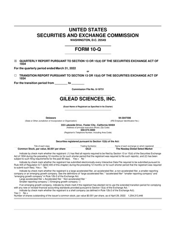 Thumbnail Gilead Sciences 10-Q Quarterly Report FY2022 