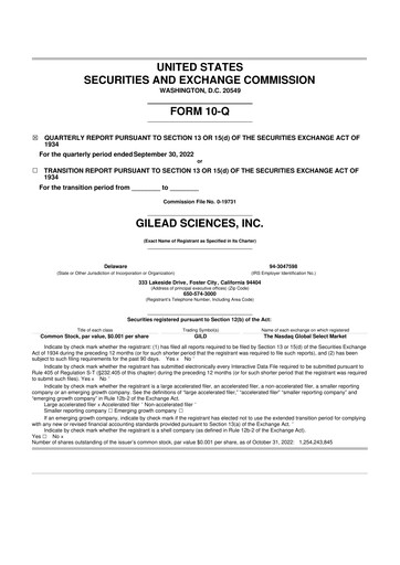 Thumbnail Gilead Sciences 10-Q Quarterly Report FY2022 