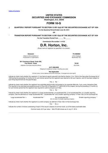 Thumbnail D. R. Horton
 10-Q Quarterly Report FY2014 