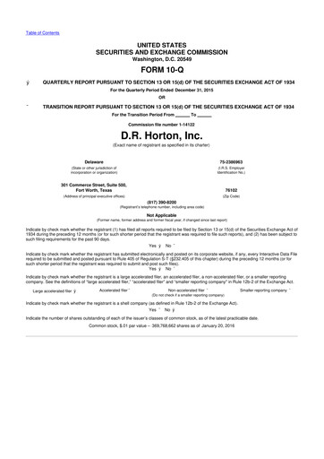 Thumbnail D. R. Horton
 10-Q Quarterly Report FY2016 