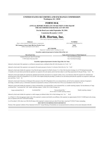 Thumbnail D. R. Horton
 10-K Annual Report 2016