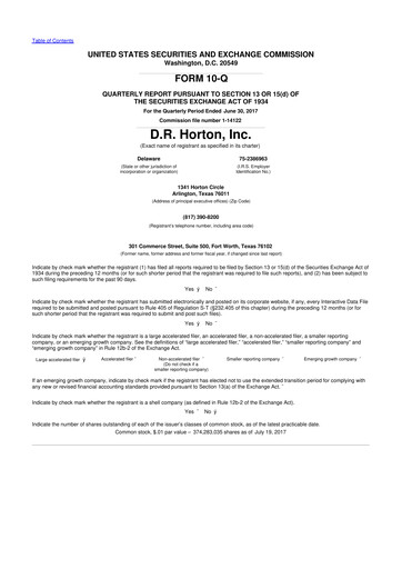 Thumbnail D. R. Horton
 10-Q Quarterly Report FY2017 