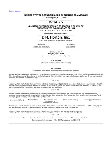 Thumbnail D. R. Horton
 10-Q Quarterly Report FY2018 