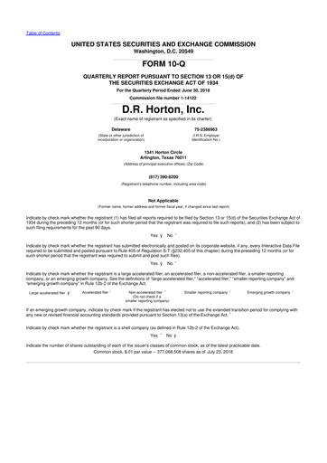 Thumbnail D. R. Horton
 10-Q Quarterly Report FY2018 