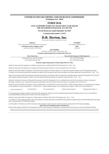 Thumbnail D. R. Horton
 10-K Annual Report 2018