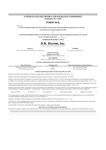 Thumbnail D. R. Horton
 10-K Annual Report 2019